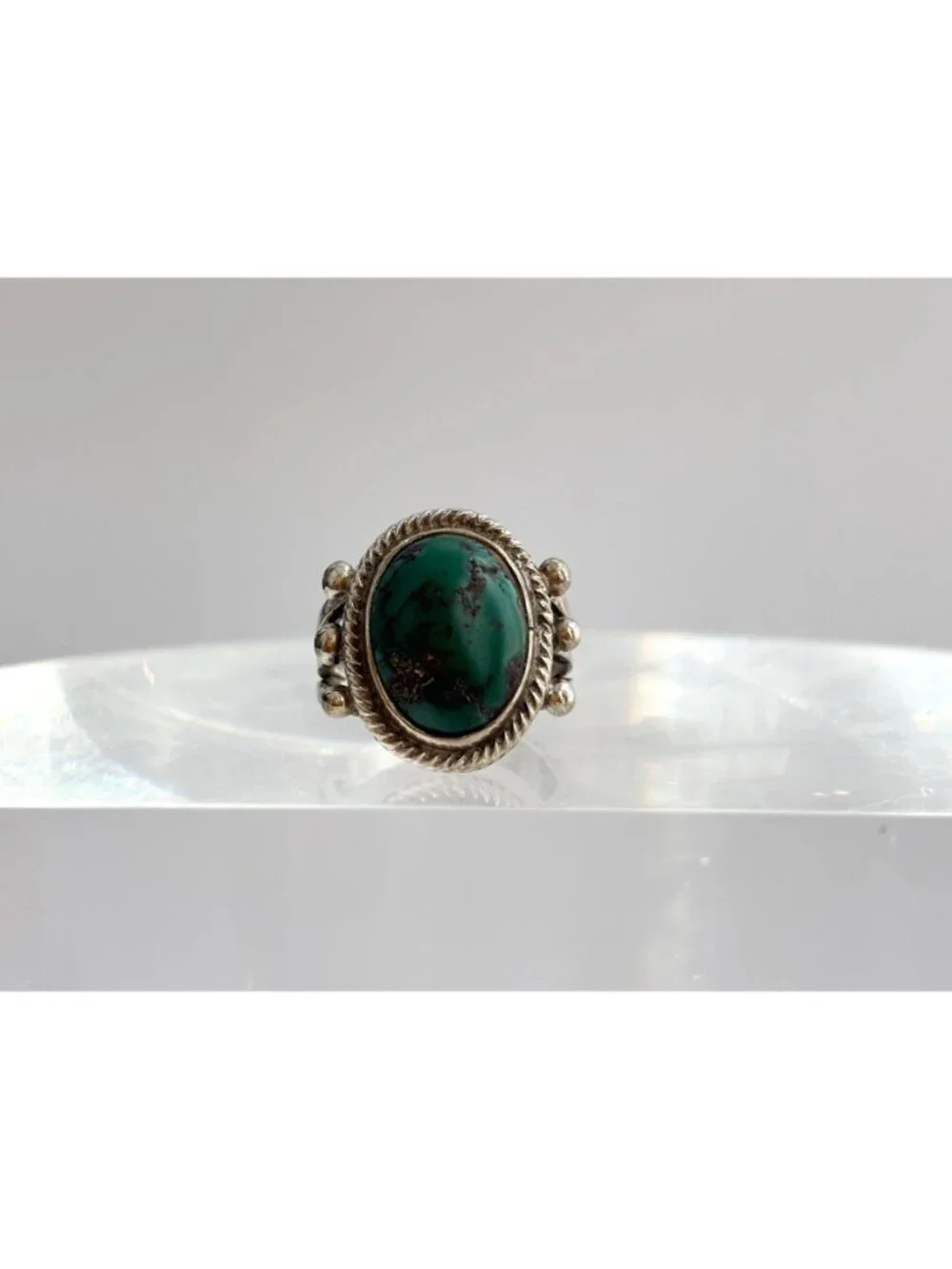 Natural Green Turquoise Stone Navajo Sterling Silver 925 Vintage Ring - sz 4.25